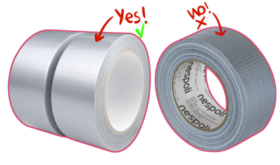 Comparison between recommended high-quality duct tape and low-quality tape not suitable for a DTD